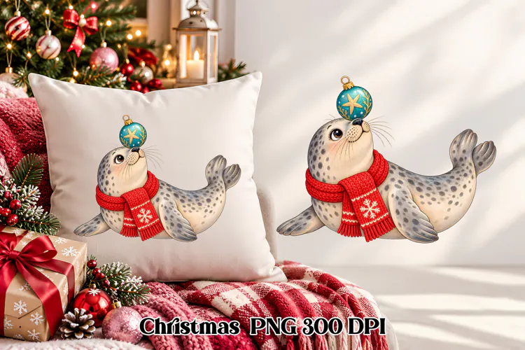 Christmas Seal Ornament Clipart PNG