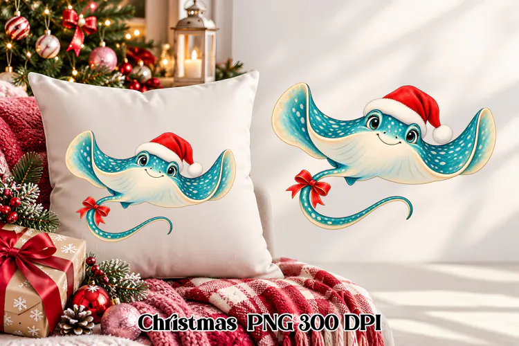 Cute Christmas Stingray Clipart PNG