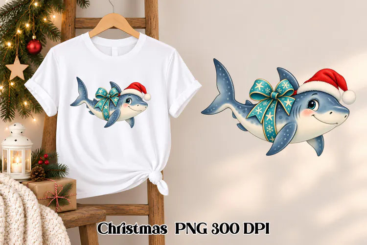 Cute Christmas Shark Clipart PNG