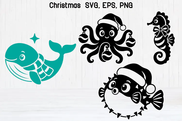 Christmas Ocean Animals SVG | Christmas Animal SVG