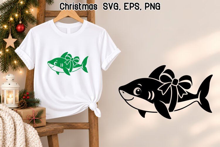 Christmas Shark Bow SVG | Christmas Animal SVG example image 1