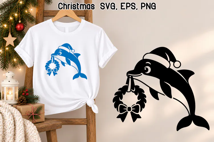 Christmas Dolphin Wreath SVG | Christmas Animal SVG