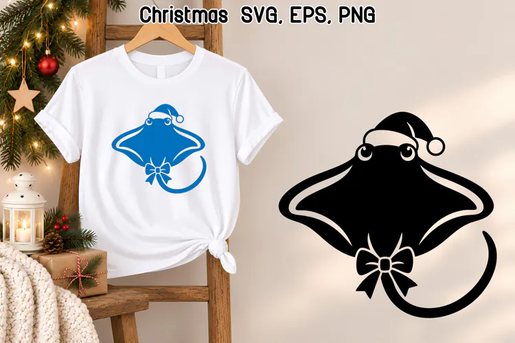 Christmas Manta Ray Bow SVG | Christmas Animal SVG