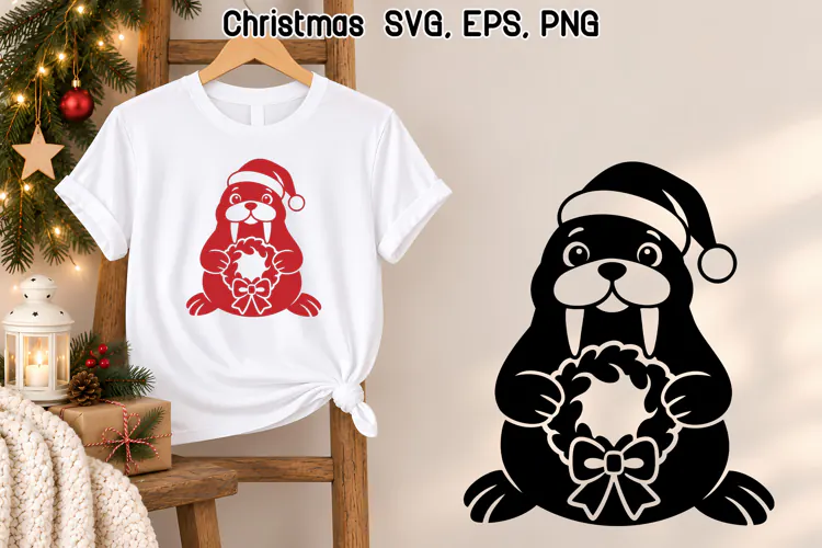 Christmas Walrus Wreath SVG | Christmas Animal SVG