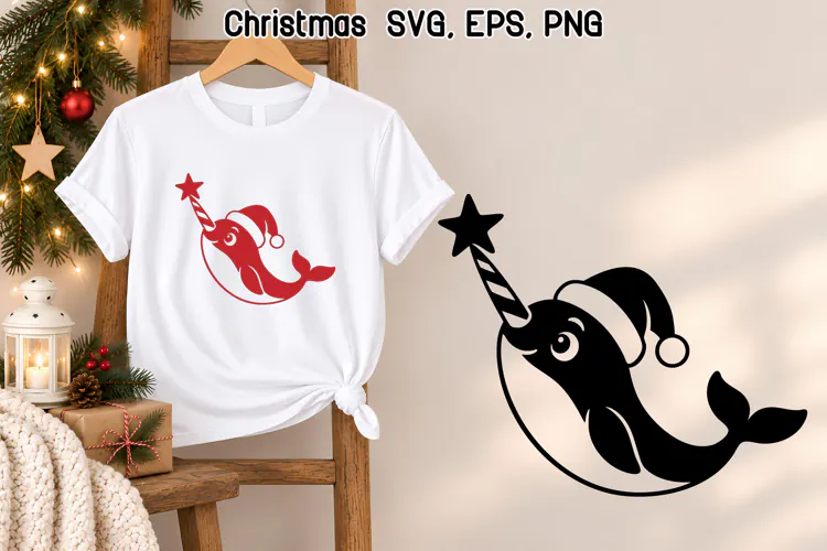 Christmas Narwhal Star SVG | Christmas Animal SVG