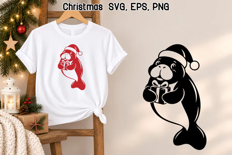 Christmas Manatee Gift SVG | Christmas Animal SVG