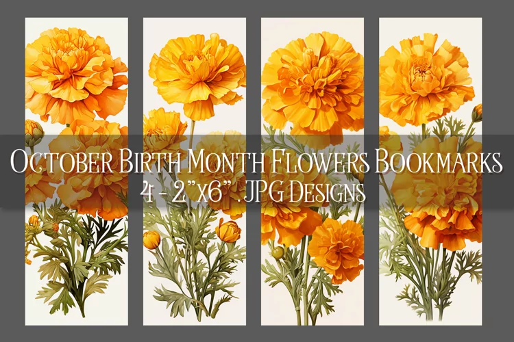 Floral Bookmark, October Bookmark, Marigold Flowers Bookmark