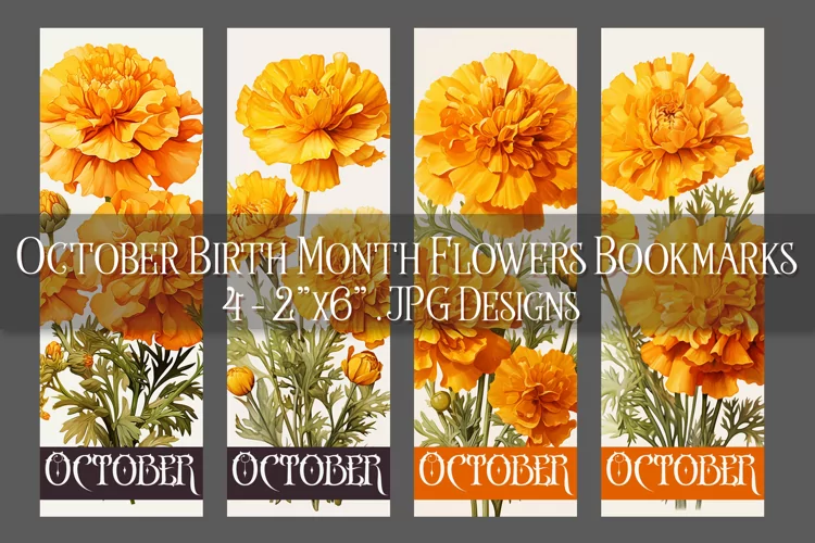 Floral Bookmark, October Bookmark, Marigold Flowers Bookmark