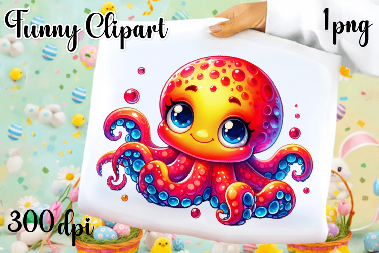 Watercolor baby octopus clipart. Cute sea illustrations