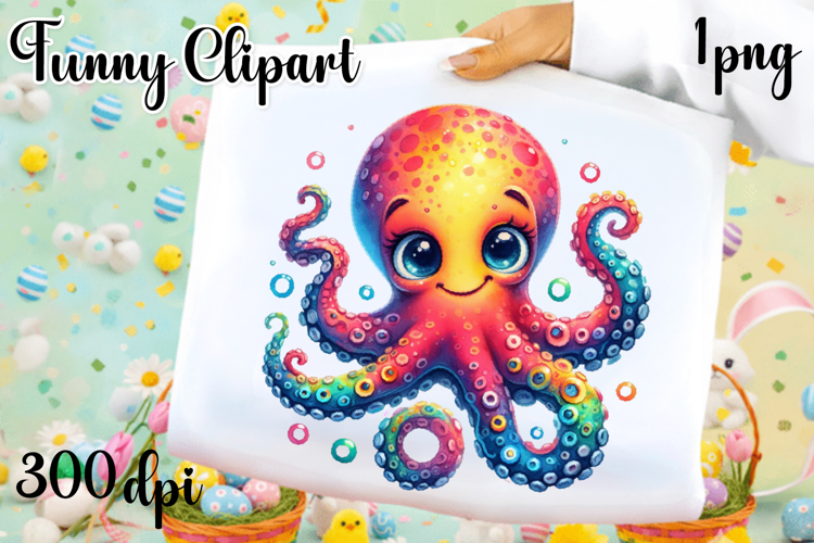 Watercolor baby octopus clipart. Cute sea illustrations