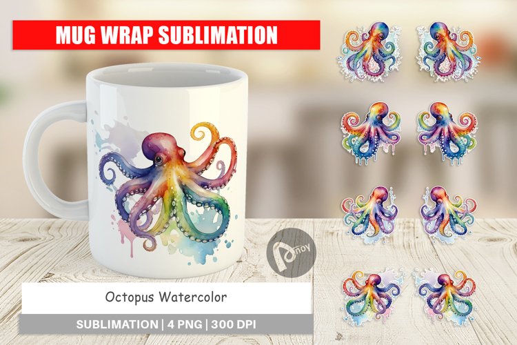 Mug Wrap Design Octopus Watercolor