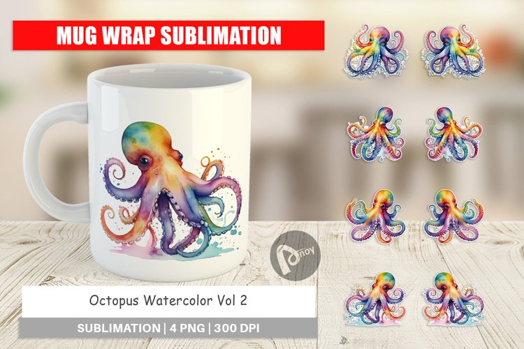 Mug Wrap Design Octopus Watercolor
