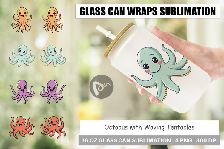 Glass Can Waving Octopus