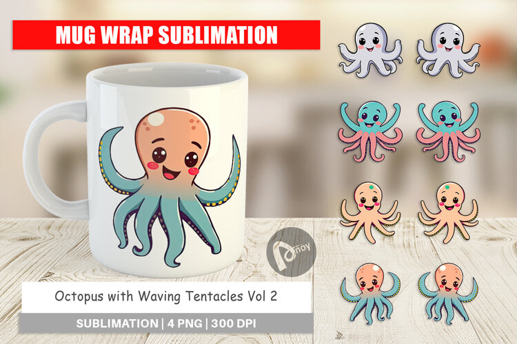 Mug Wrap Waving Octopus example image 1