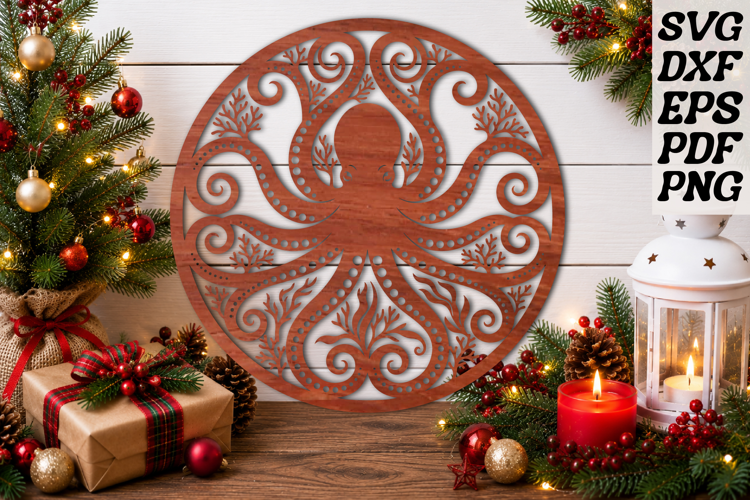 Octopus Wooden Round Sign SVG