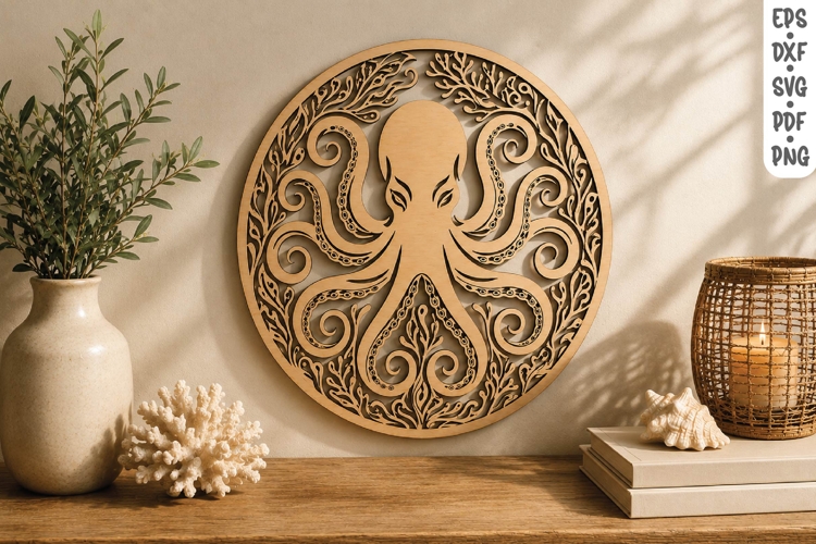 Octopus Wooden Wall Art SVG