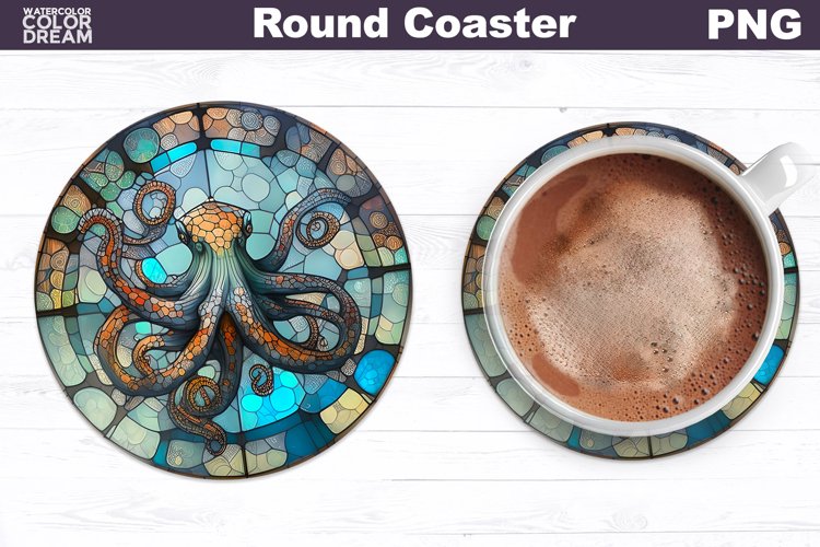 Octopus Stained Glass Coaster | Octopus Round Coaster example image 1