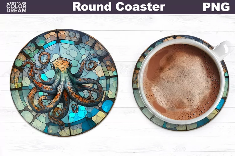 Octopus Stained Glass Coaster | Octopus Round Coaster