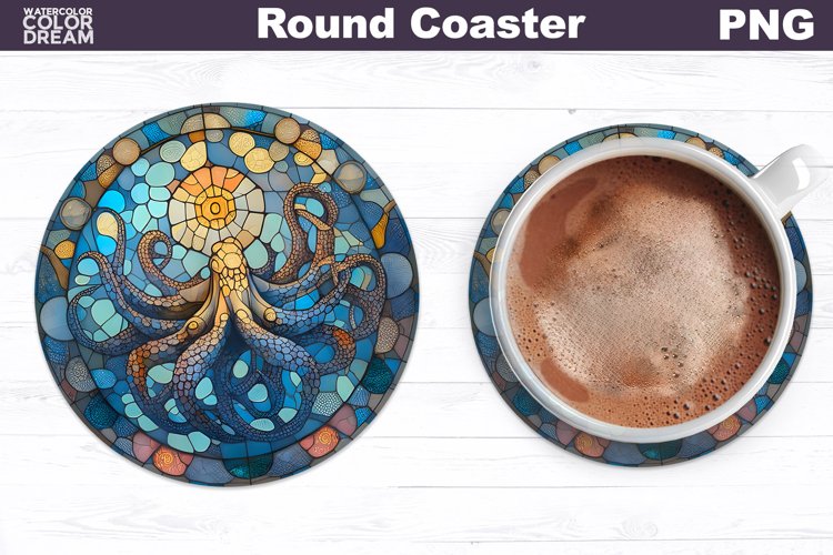 Octopus Stained Glass Coaster | Octopus Round Coaster example image 1