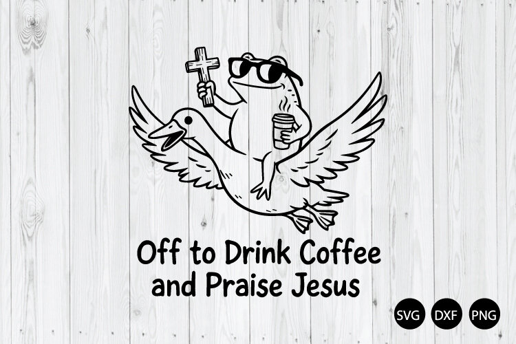 Off to Drink Coffee and Praise Jesus SVG, Christian Frog SVG example image 1