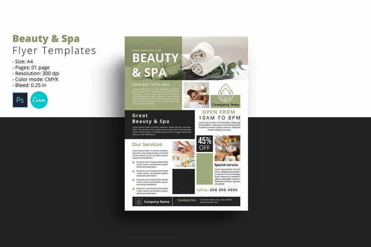 Spa & Beauty Care Flyer, Photoshop and Canva