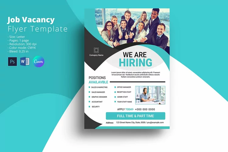 Job Vacancy / We Are Hiring Flyer. , Word, Photoshop & Canva