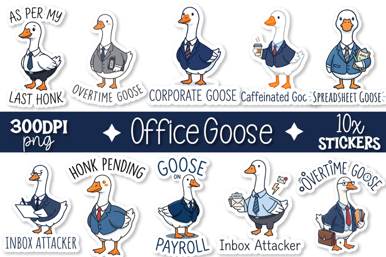 Office Goose Stickers 10x Designs Transparent PNGs
