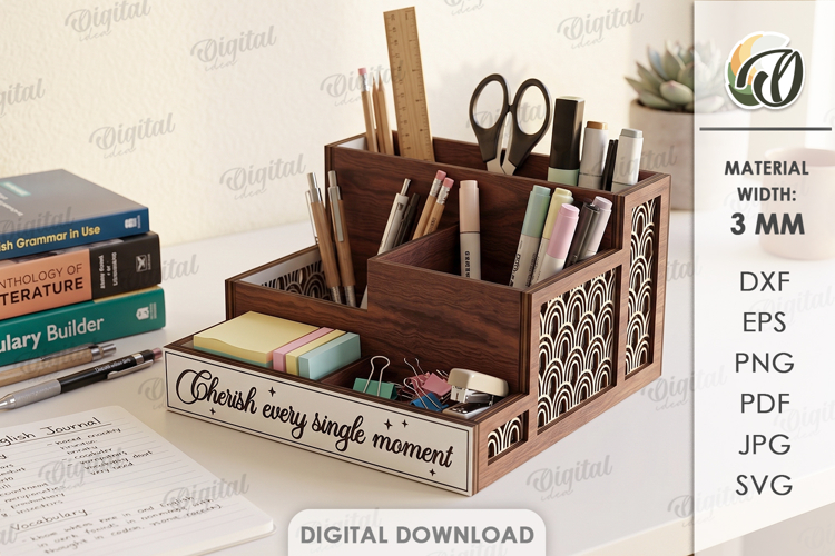 3D Office Organizer Laser Cut. Desk Organizer SVG