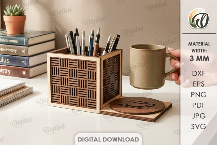 3D Office Organizer Laser Cut. Desk Organizer SVG