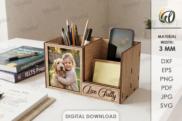 3D Office Organizer Laser Cut. Desk Organizer SVG example image 1