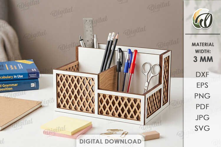 3D Office Organizer Laser Cut. Desk Organizer SVG example image 1