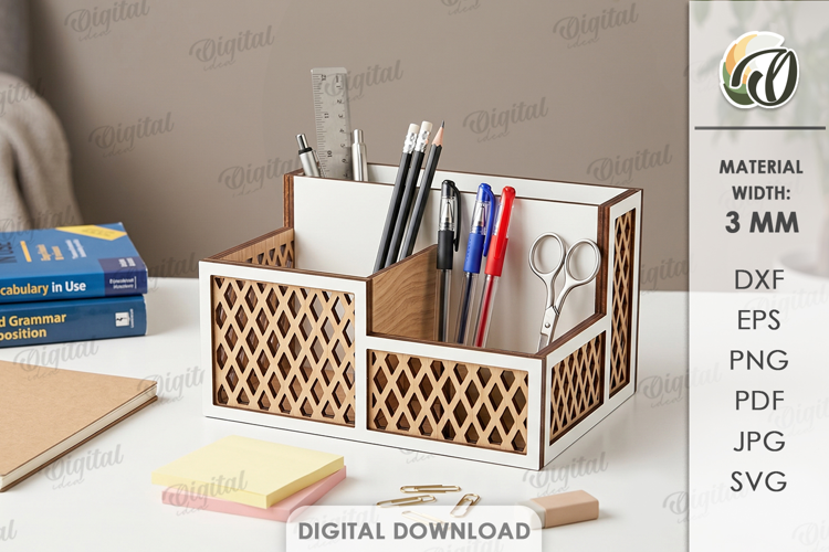 3D Office Organizer Laser Cut. Desk Organizer SVG