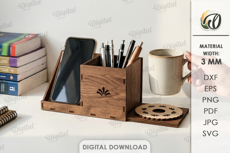 3D Office Organizer Laser Cut. Desk Organizer SVG