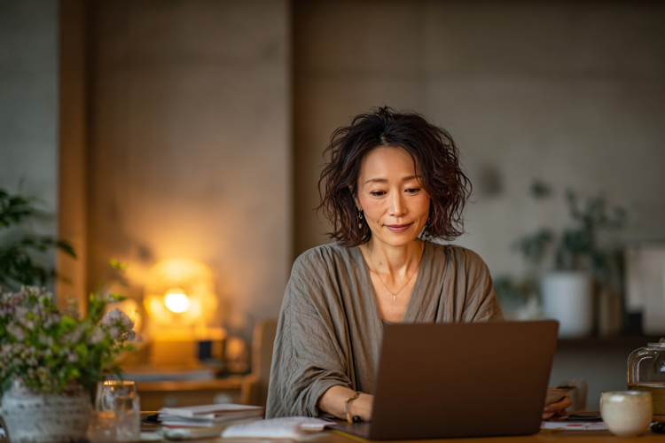 Asian Woman Working from Home Office