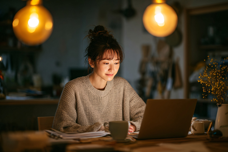 Young Asian Woman Remote Laptop Work
