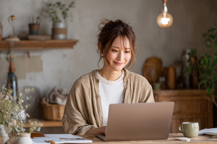 Asian Woman Working from Home Office