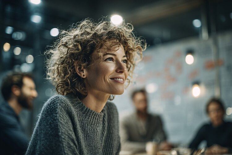 Smiling Woman in Office Meeting example image 1