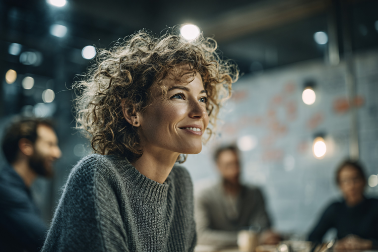 Smiling Woman in Office Meeting