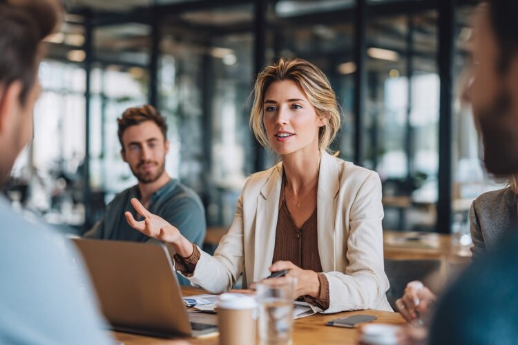 Woman Leading Conference Table Meeting example image 1