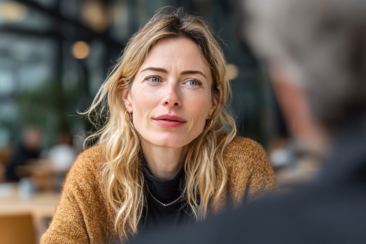 Woman Listening in Casual Office Meeting