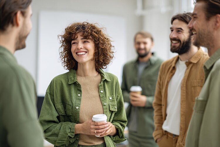 Office Team Discussing Ideas with Coffee example image 1