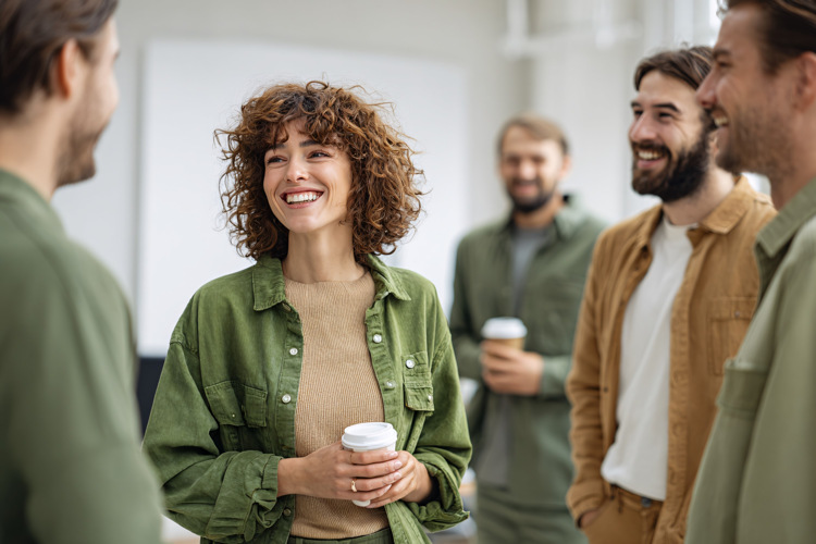 Office Team Discussing Ideas with Coffee