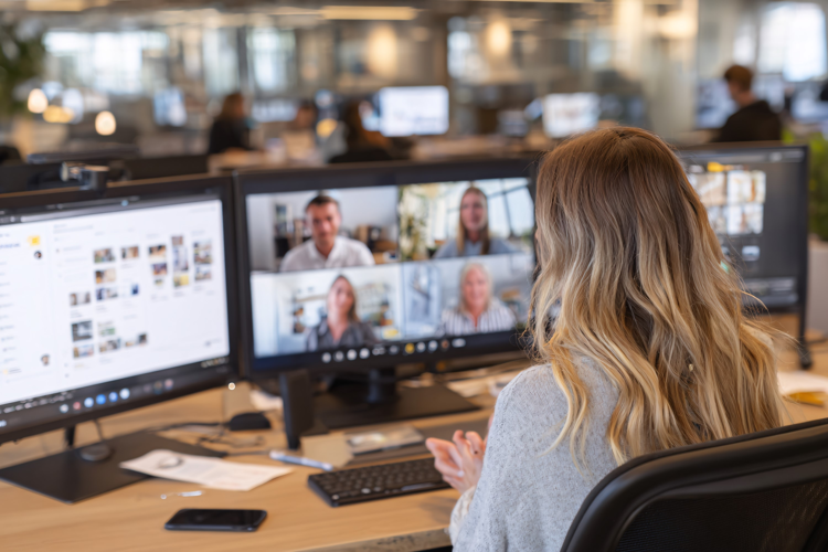 Woman in Office Video Conference