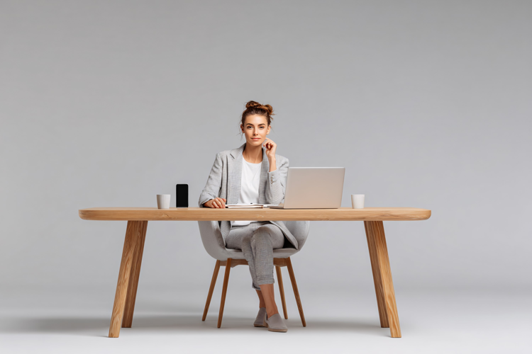 Businesswoman Working at Laptop Desk