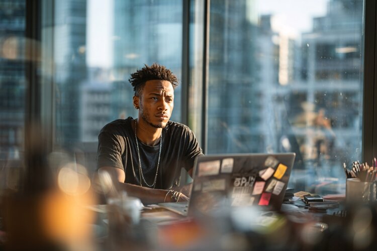 Focused Businessman Working on Laptop example image 1
