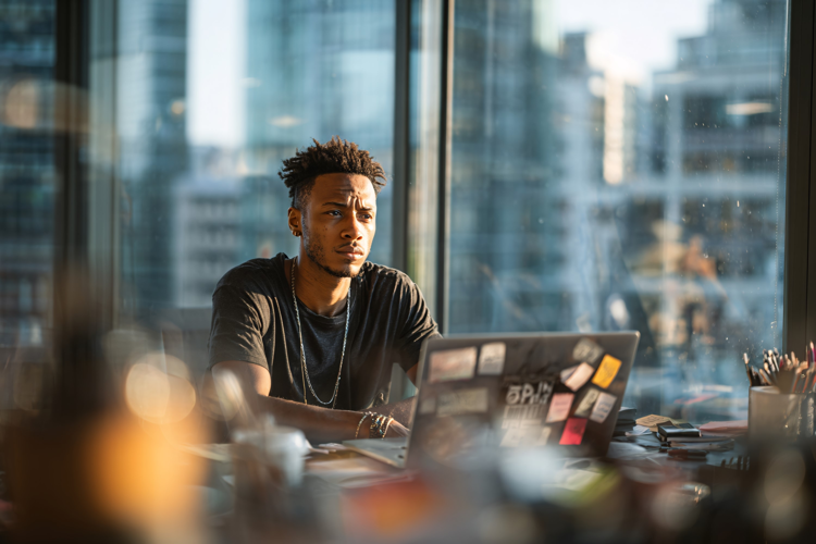 Focused Businessman Working on Laptop