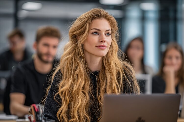 Young Woman Studying with Laptop example image 1