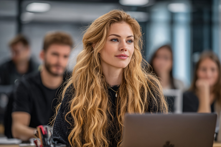 Young Woman Studying with Laptop