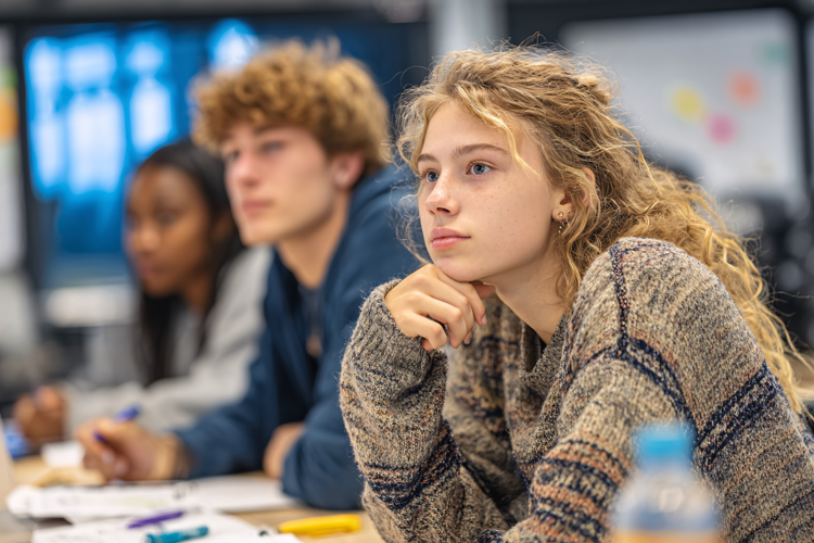 Diverse Students Focused in Classroom