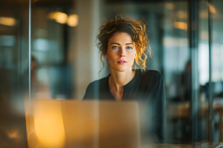 Focused Businesswoman Working on Laptop